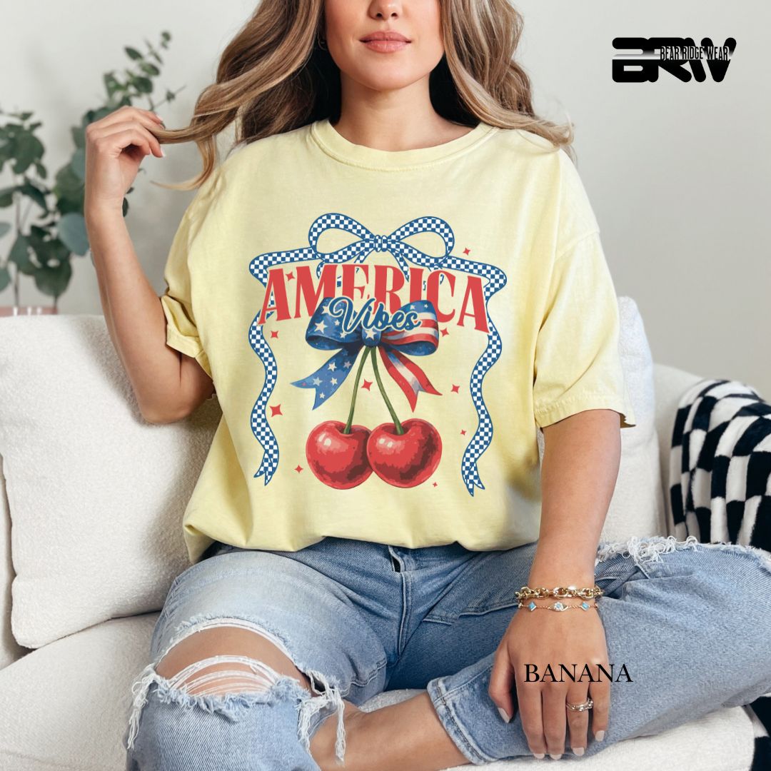 America Vibes- Cherries- Patriotic Tee