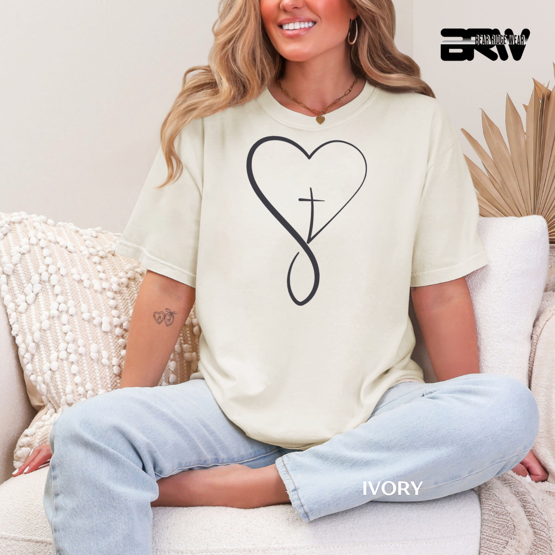 'Heart With Cross-Black.' Faith Tee
