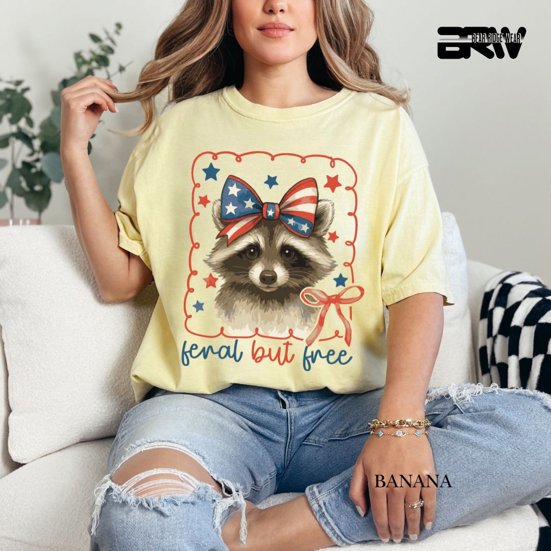 Feral But Free-Raccoon- Patriotic Tee
