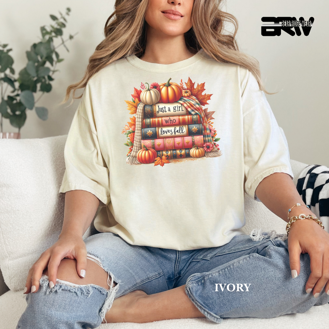 'Just A Girl Who Loves Fall-Books' Fall Tee