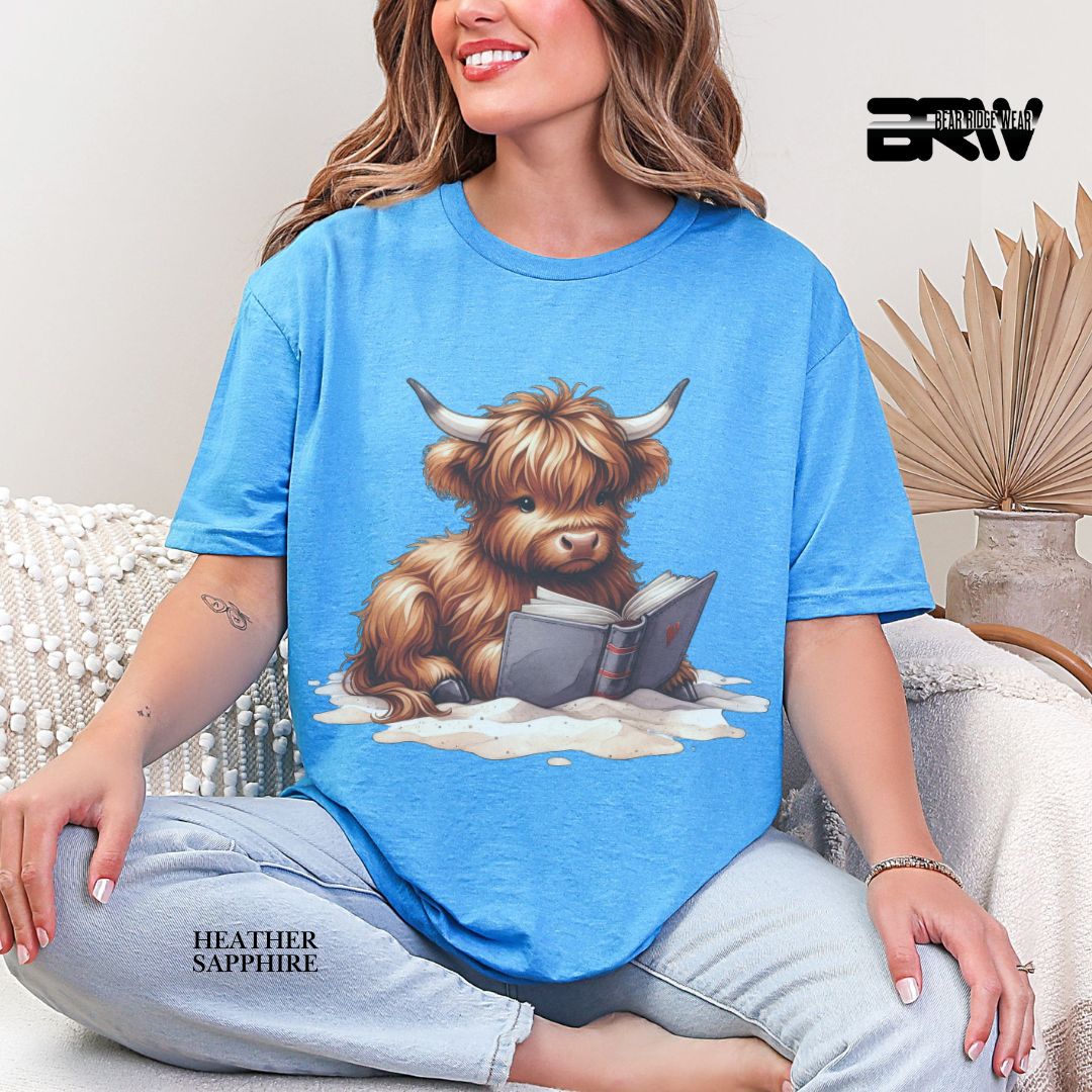 'Highland Cow-Beach-Book' Summer Tee