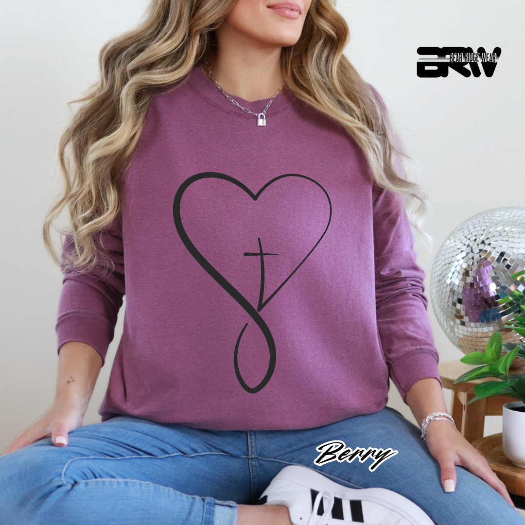 'Infinity Heart With Cross Inside' Black Faith Long-Sleeve Tee