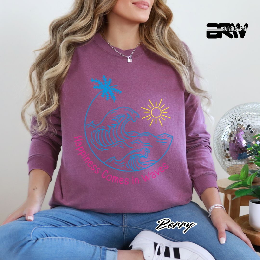 'Happiness comes in Waves-color' Summer Long Sleeve Tee