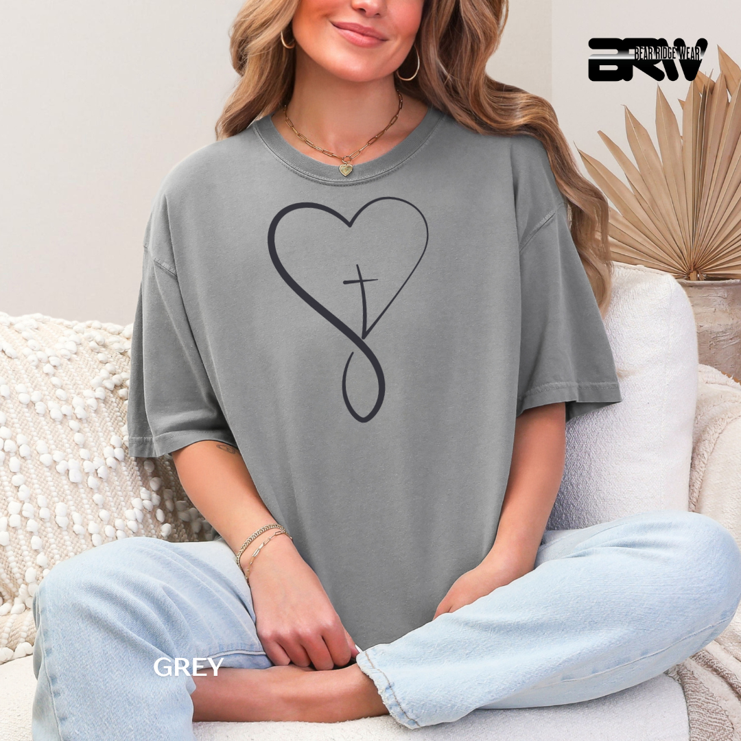'Heart With Cross-Black.' Faith Tee