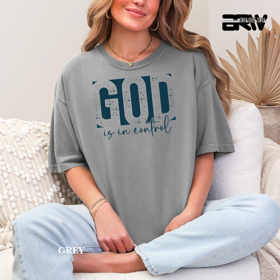 'God Is In Control-Blue' Faith Tee