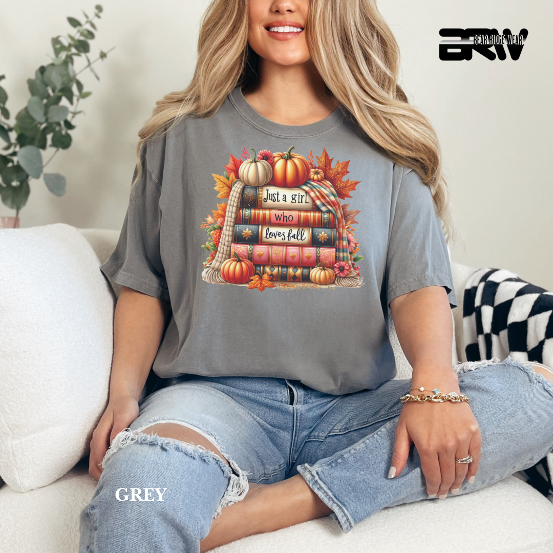 'Just A Girl Who Loves Fall-Books' Fall Tee