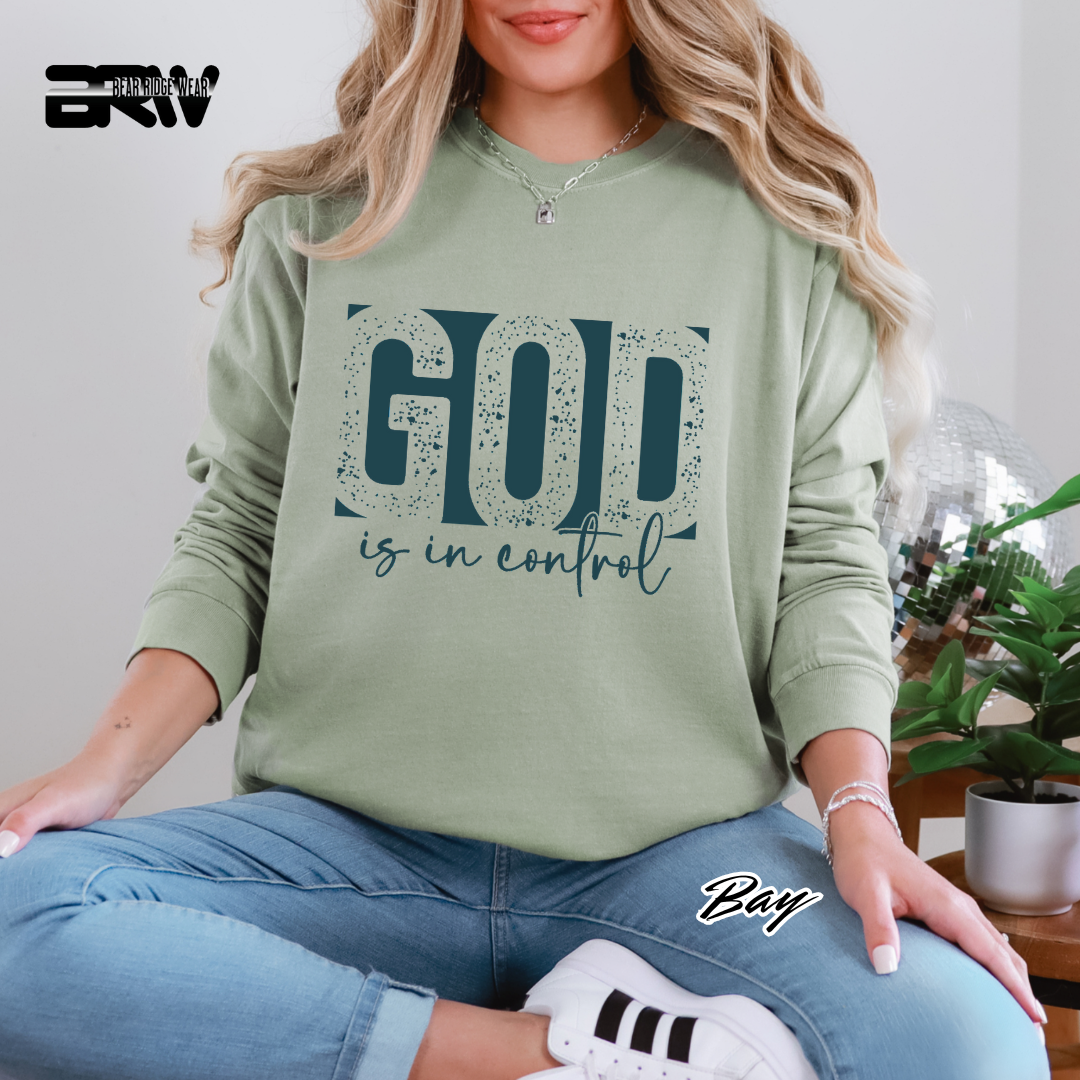 'God Is In Control' Blue Faith Long-Sleeve Tee