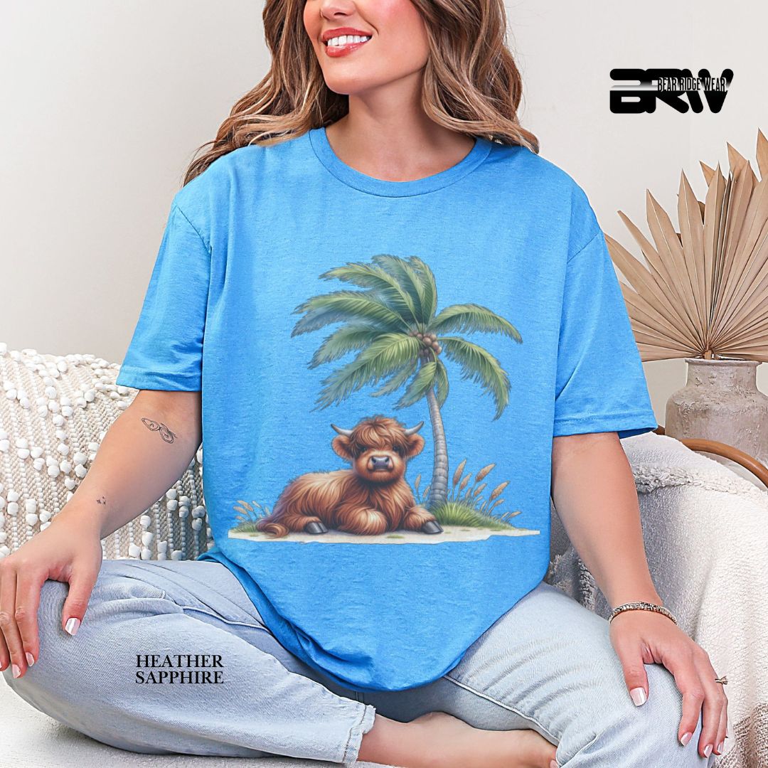 'Highland Cow-Palm Tree' Summer Tee