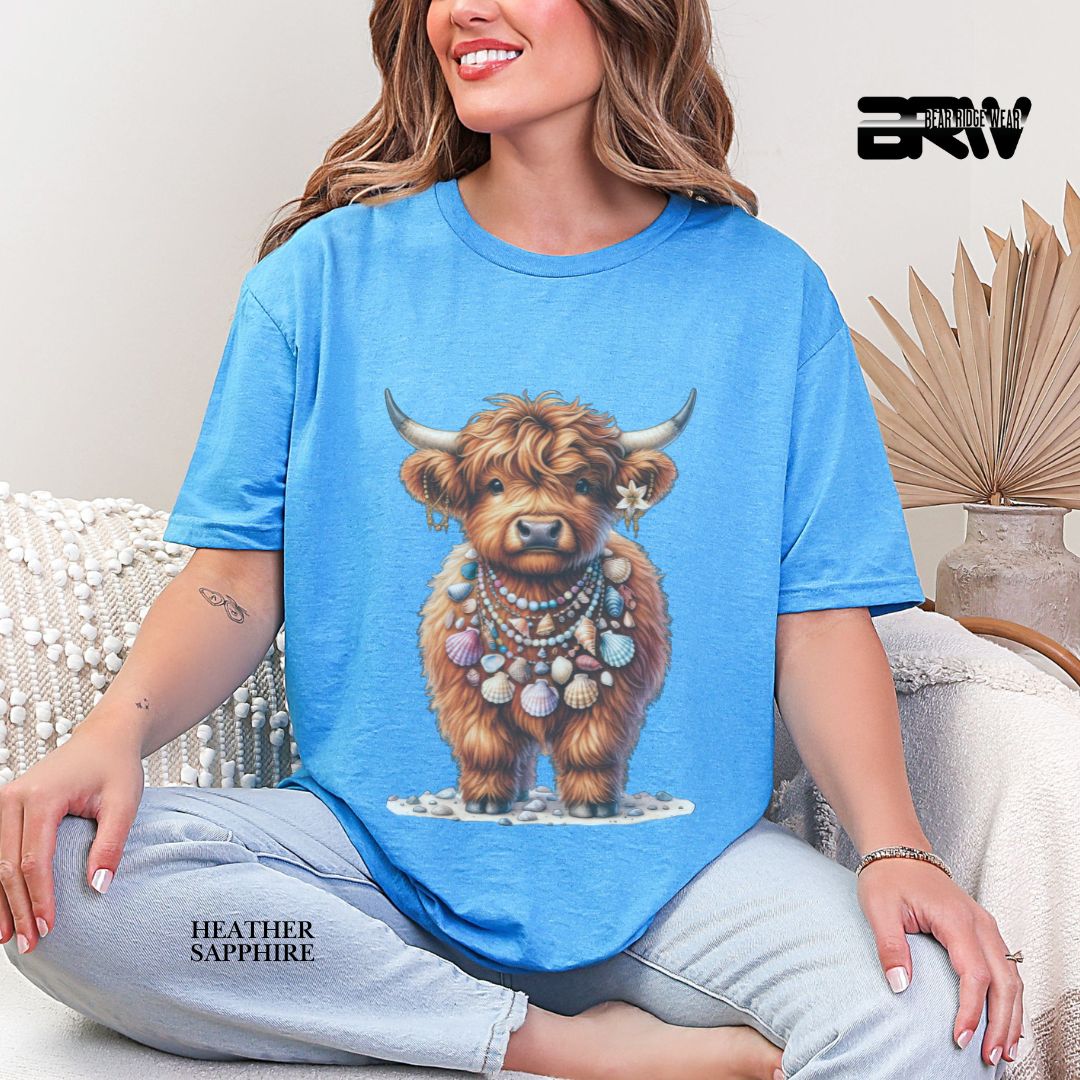 'Highland Cow-Lei Sea Shells' Summer Tee