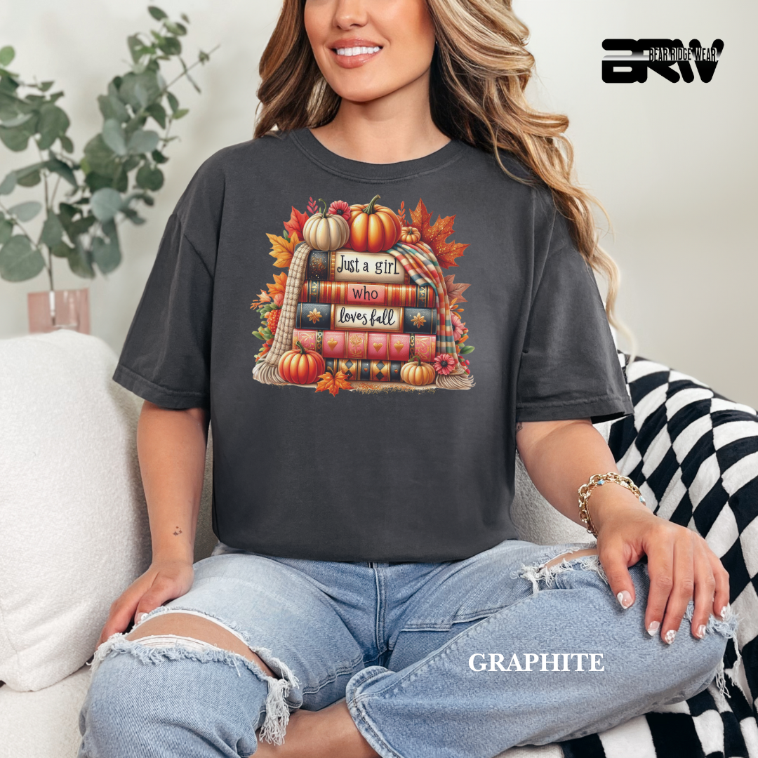 'Just A Girl Who Loves Fall-Books' Fall Tee