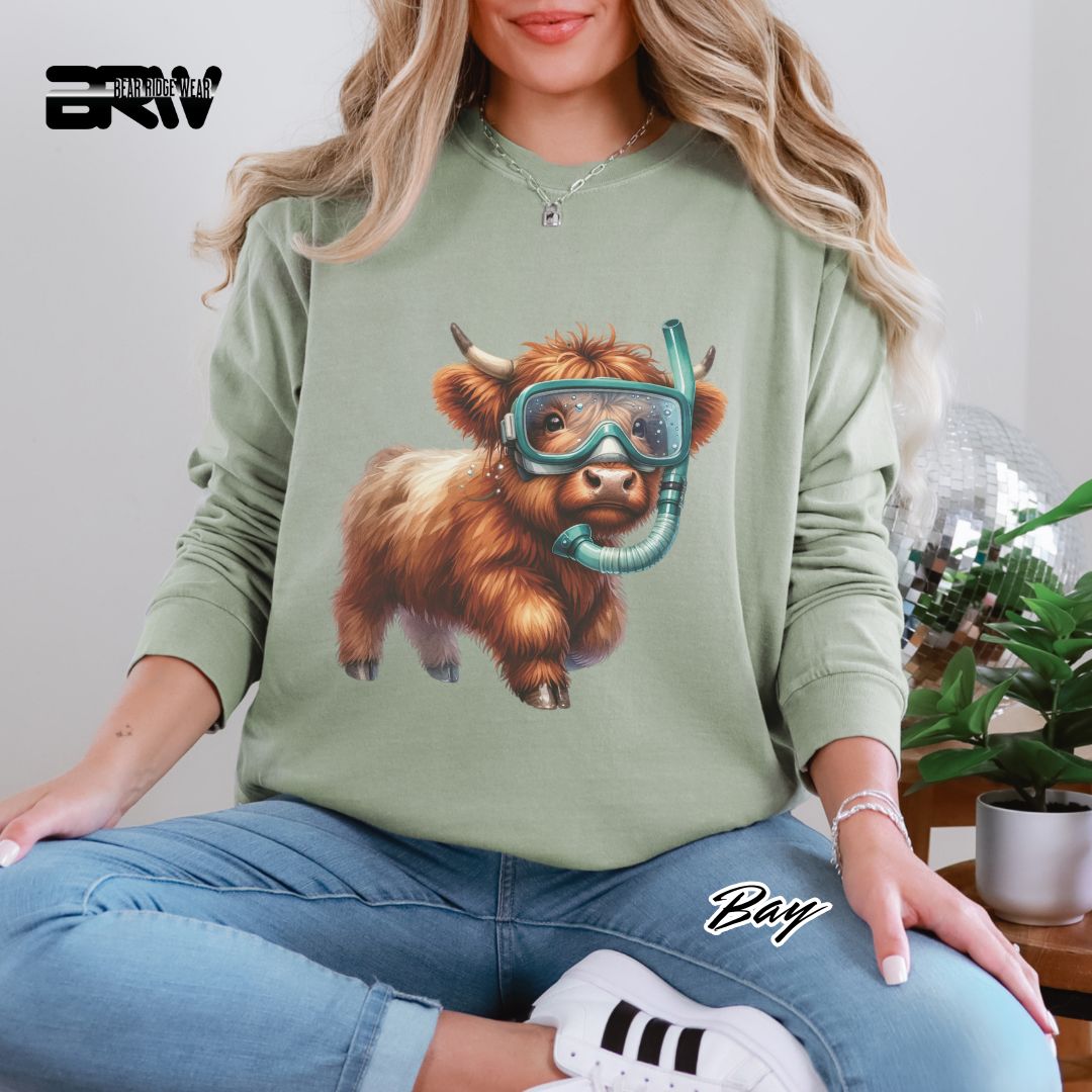 'Highland Cow-Snorkel' Summer Long Sleeve Tee