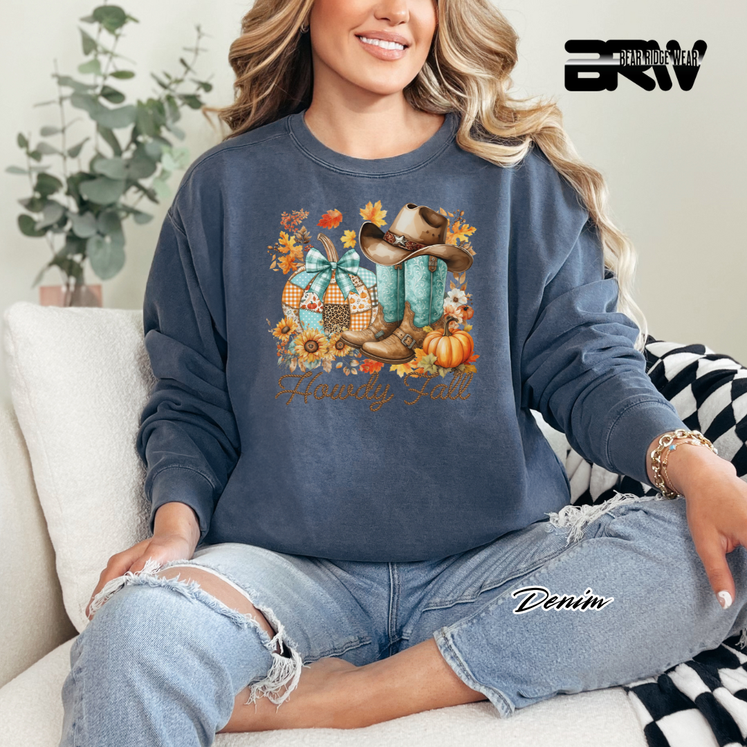 'Howdy Fall-Patchwork' Fall Crewneck Sweatshirt