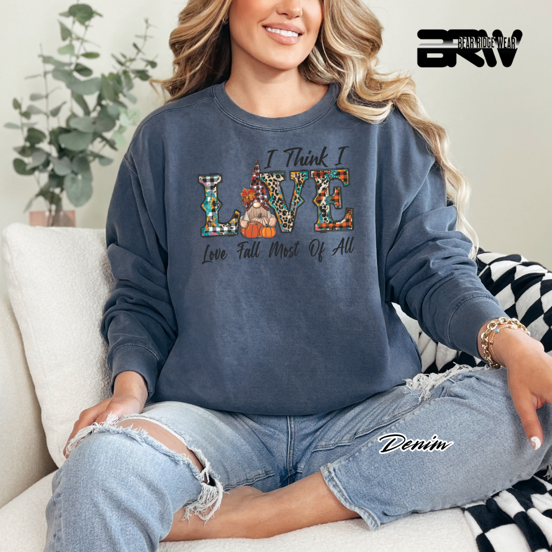 'Love Fall Most Of All-Gnome' Fall Crewneck Sweatshirt