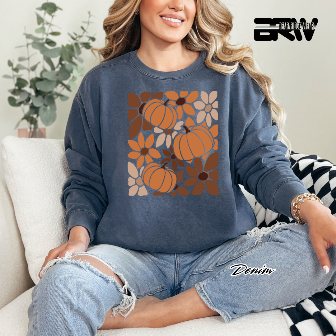 'Boho Floral Pumpkin' Fall Crewneck Sweatshirt