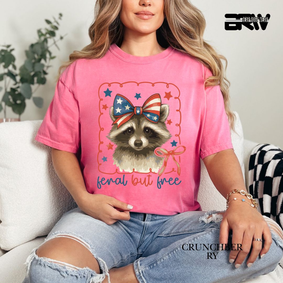 Feral But Free-Raccoon- Patriotic Tee