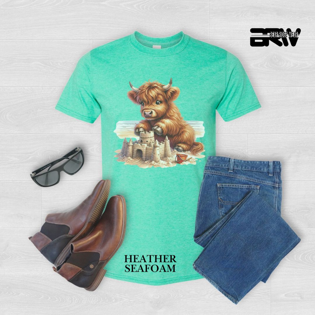 'Highland Cow- Sandcastle' Summer Tee