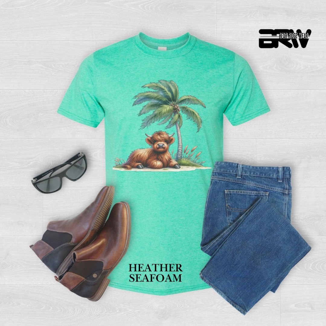 'Highland Cow-Palm Tree' Summer Tee