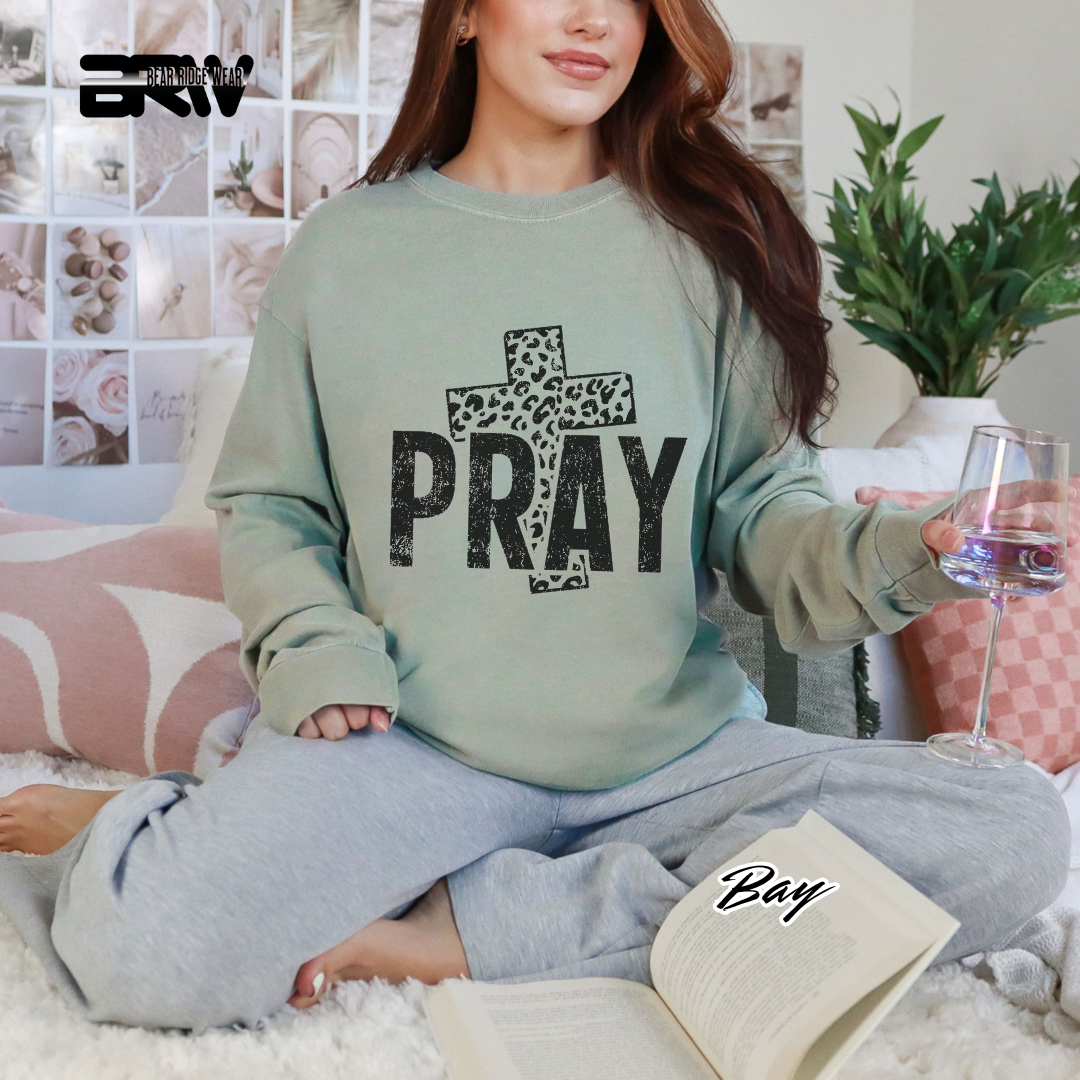 'Pray With Leopard Cross' Faith Long-Sleeve Tee