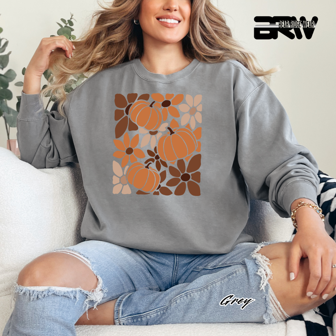 'Boho Floral Pumpkin' Fall Crewneck Sweatshirt
