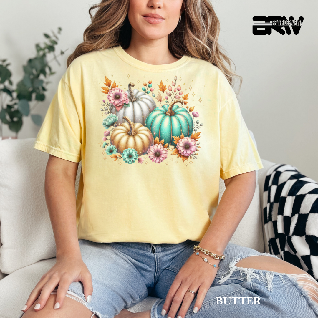 'Floral Shimmering Pumpkin' Fall Tee
