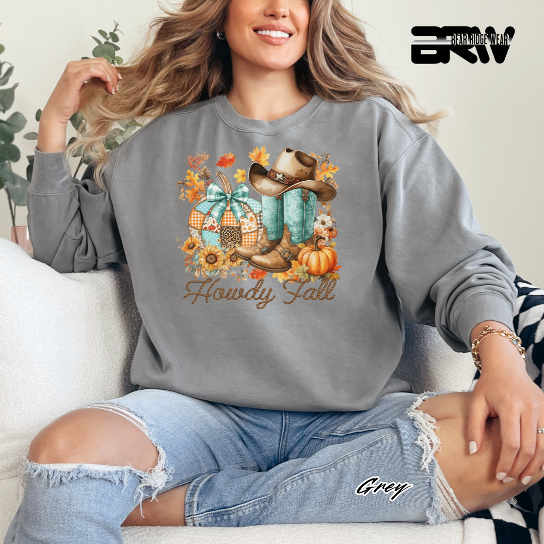 'Howdy Fall-Patchwork' Fall Crewneck Sweatshirt
