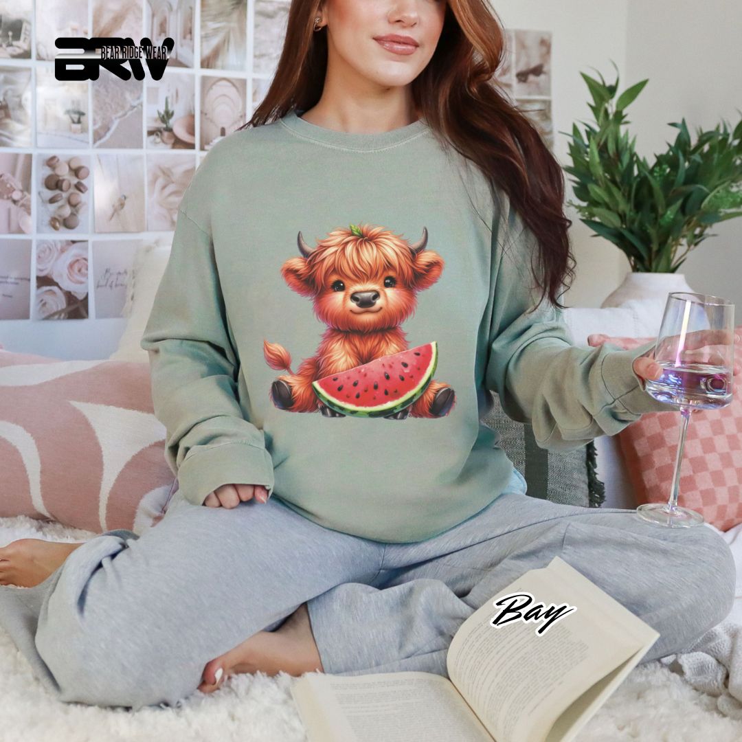 'Highland Cow-Watermelon' Summer Long Sleeve Tee
