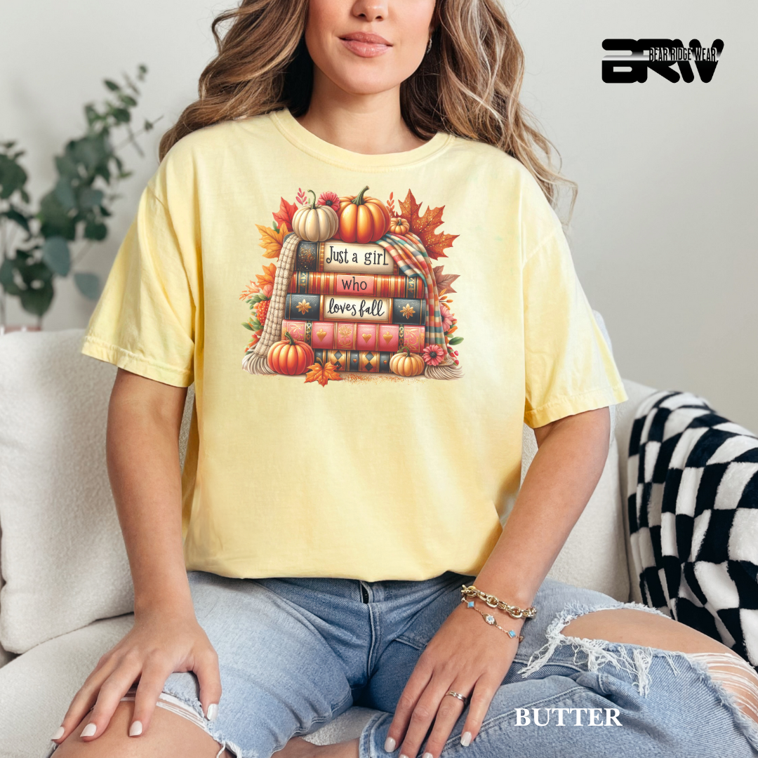'Just A Girl Who Loves Fall-Books' Fall Tee