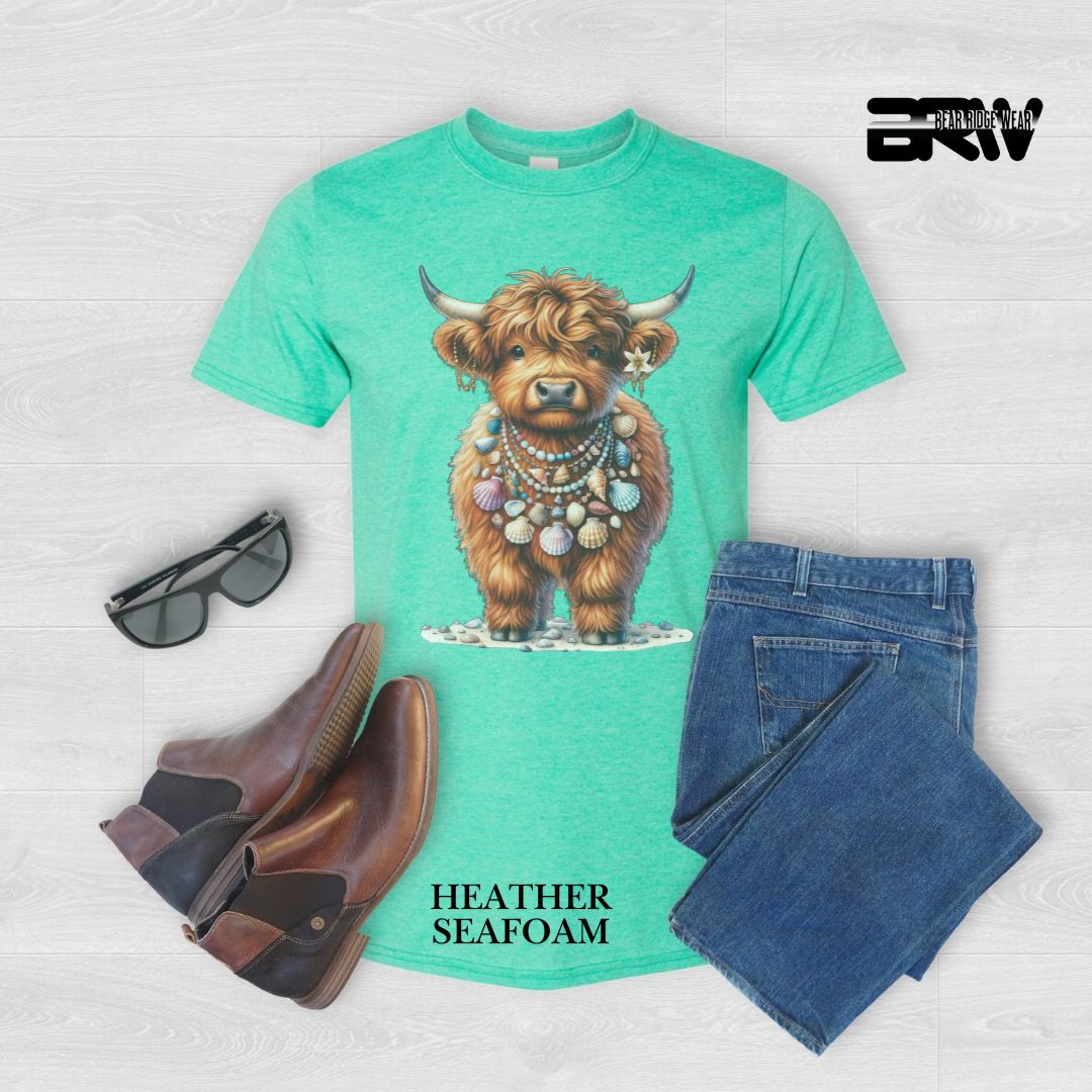 'Highland Cow-Lei Sea Shells' Summer Tee