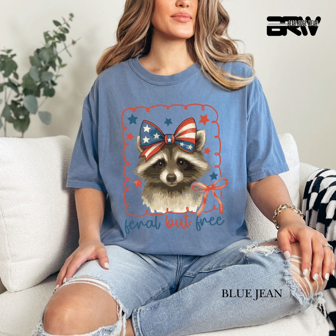 Feral But Free-Raccoon- Patriotic Tee