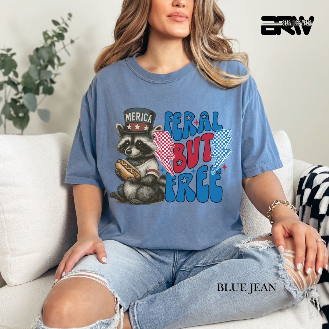 Feral But Free-Hotdog Raccoon- Patriotic Tee