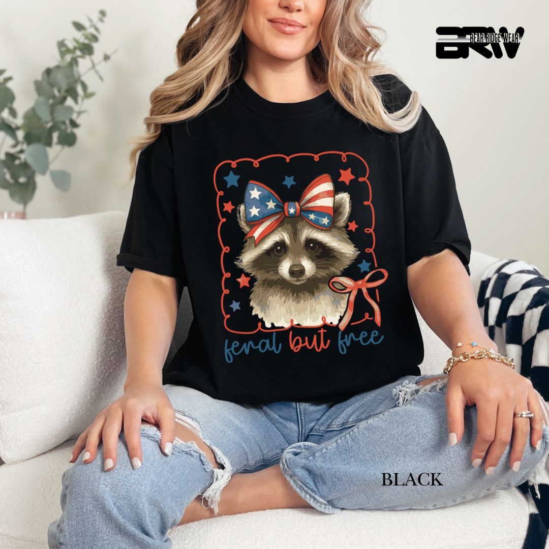 Feral But Free-Raccoon- Patriotic Tee