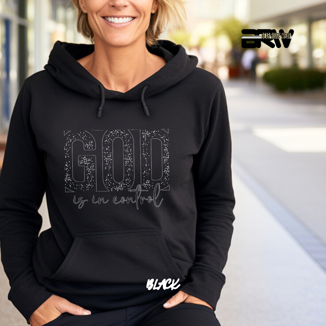 'God Is In Control' Black Stroke Faith Hoodie