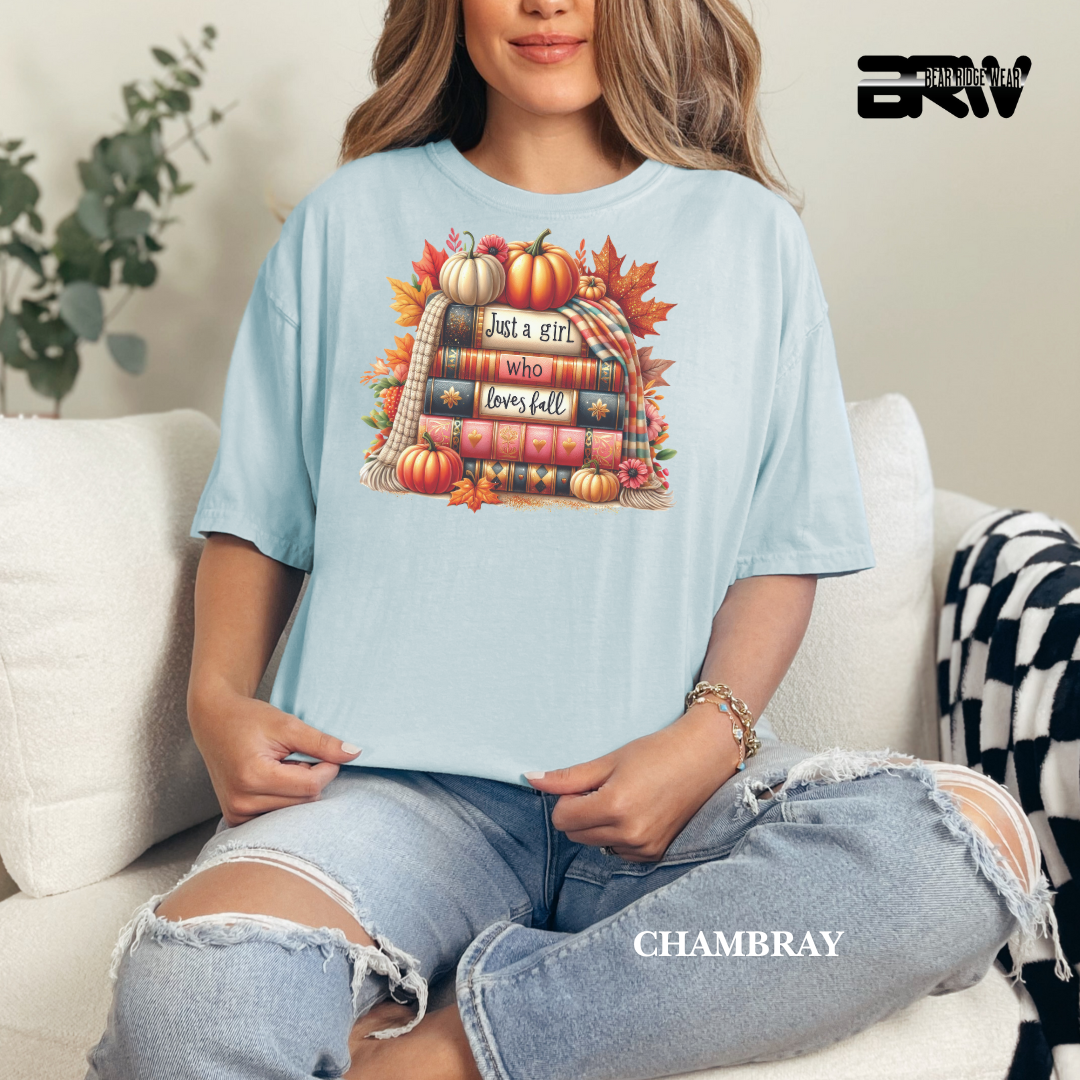 'Just A Girl Who Loves Fall-Books' Fall Tee