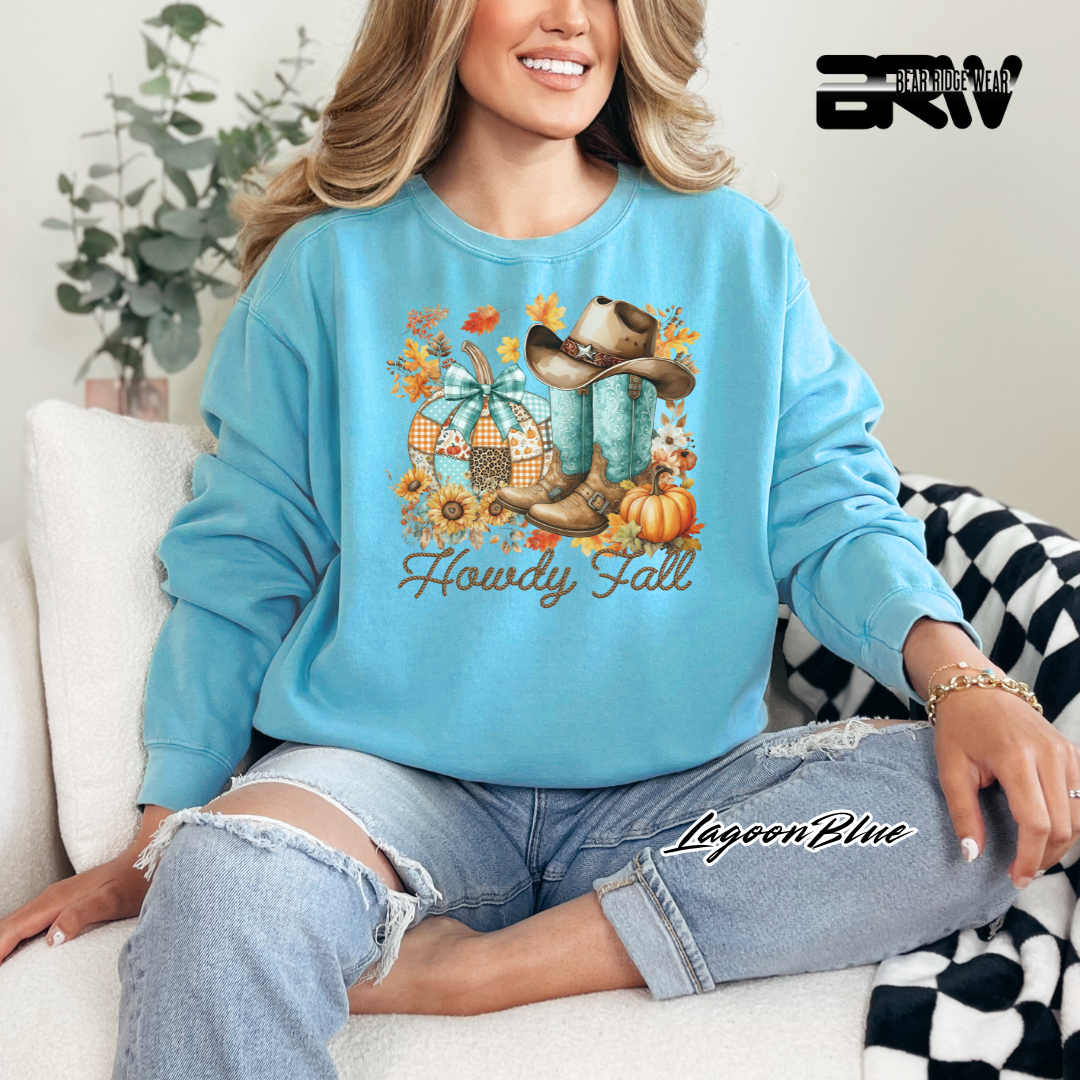'Howdy Fall-Patchwork' Fall Crewneck Sweatshirt