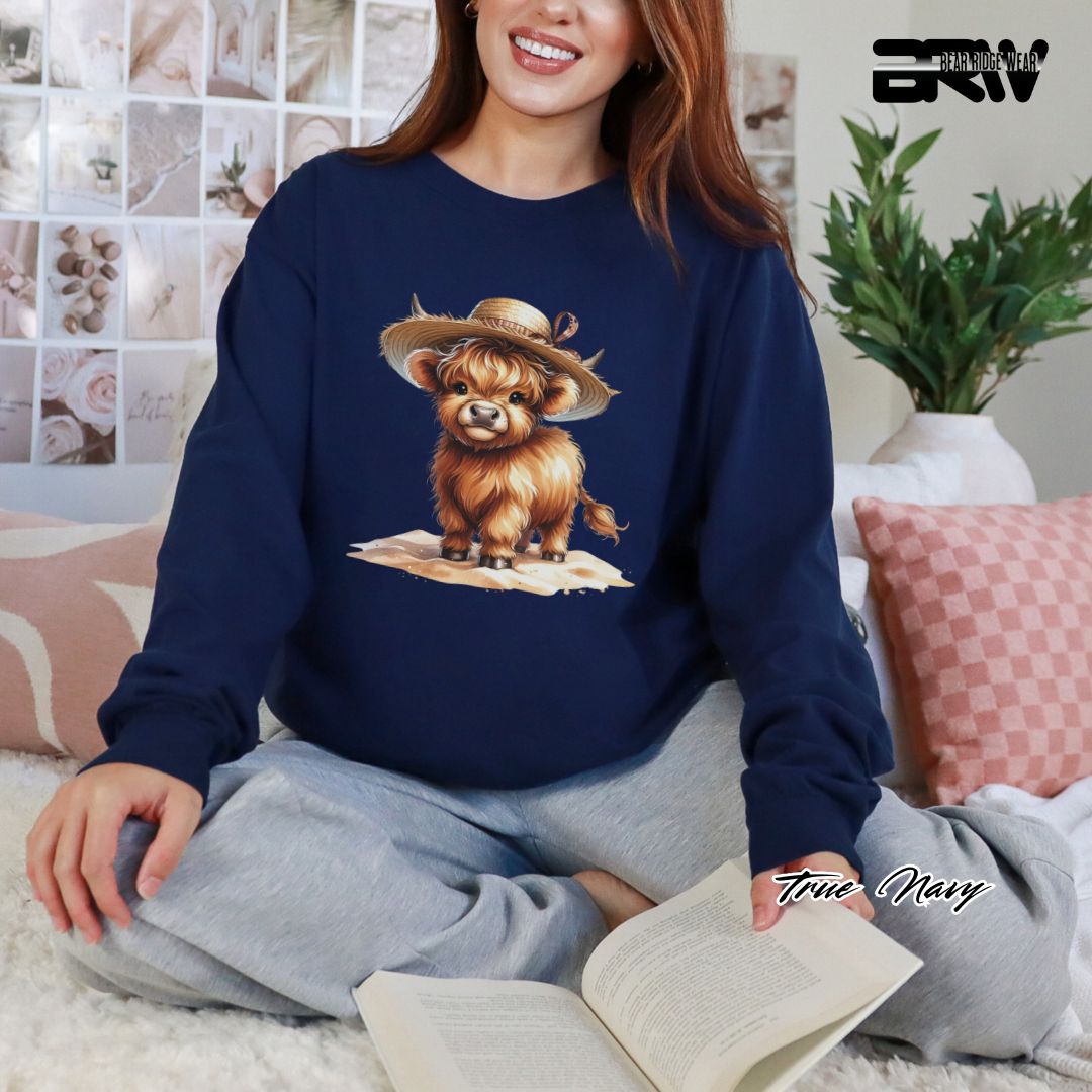 'Highland Cow-Sun Hat' Summer Long Sleeve Tee