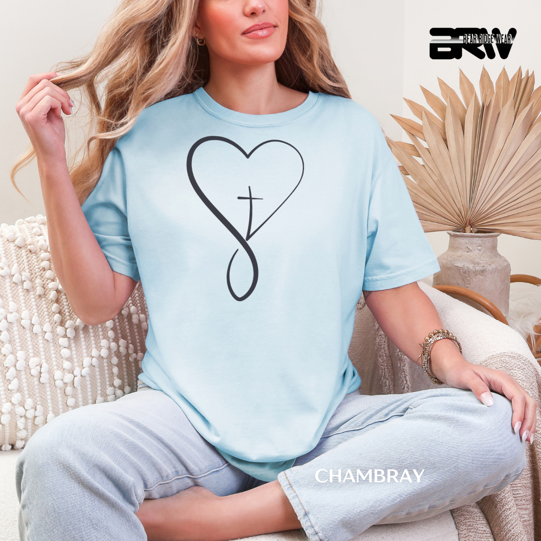 'Heart With Cross-Black.' Faith Tee