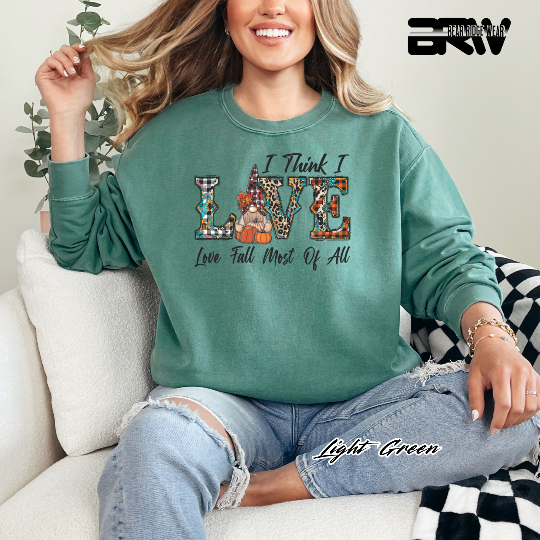 'Love Fall Most Of All-Gnome' Fall Crewneck Sweatshirt
