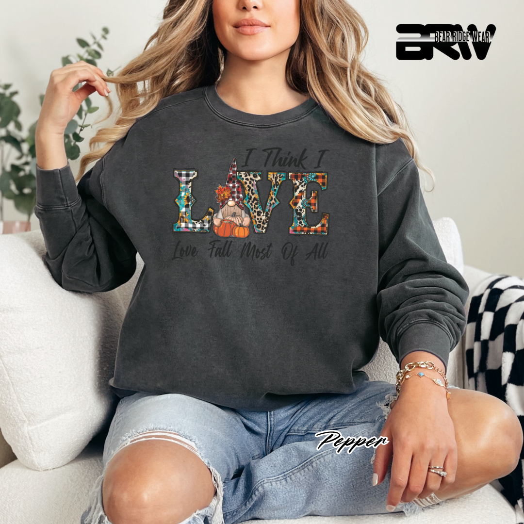 'Love Fall Most Of All-Gnome' Fall Crewneck Sweatshirt