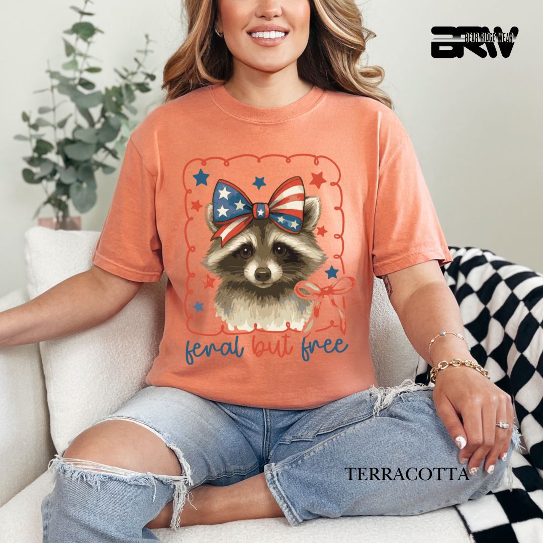 Feral But Free-Raccoon- Patriotic Tee
