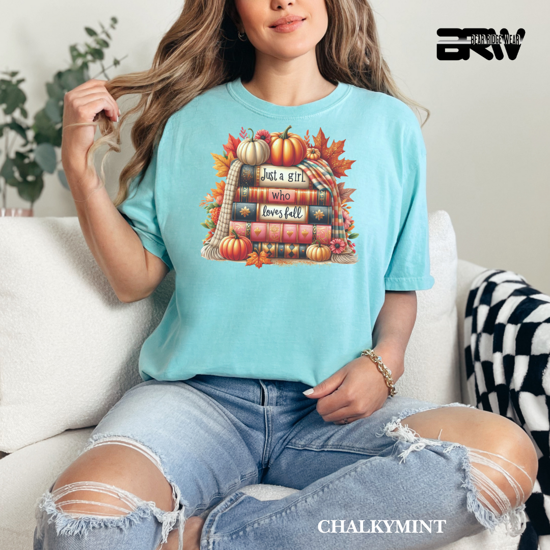 'Just A Girl Who Loves Fall-Books' Fall Tee