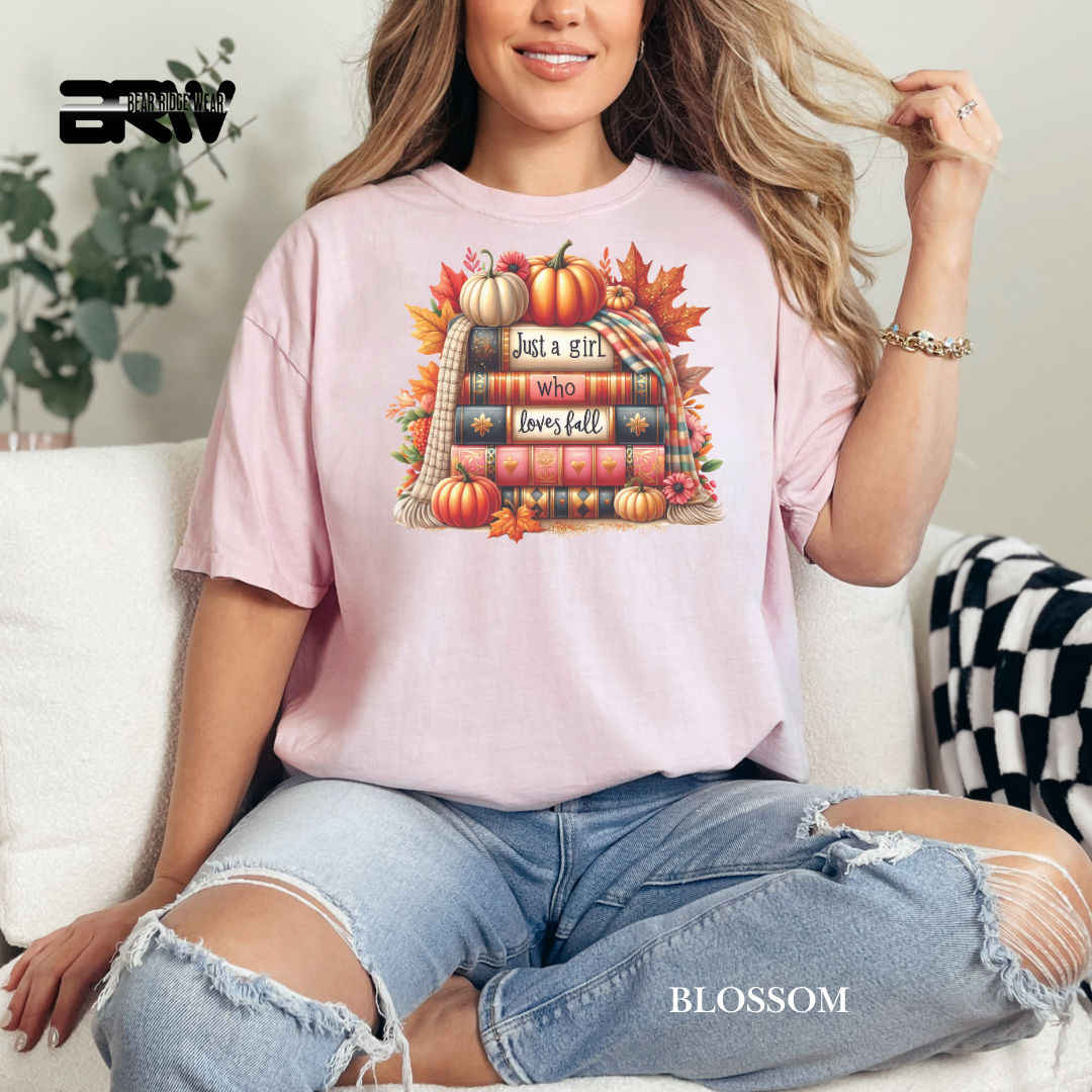 'Just A Girl Who Loves Fall-Books' Fall Tee