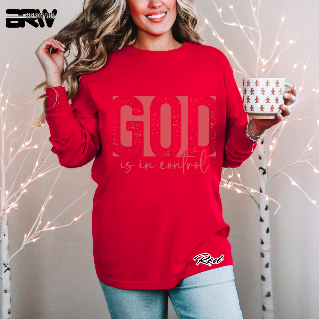 'God Is In Control' Pink Faith Long-Sleeve Tee