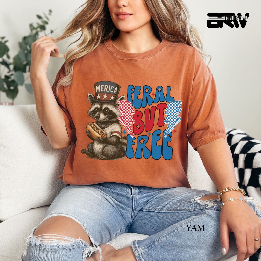 Feral But Free-Hotdog Raccoon- Patriotic Tee