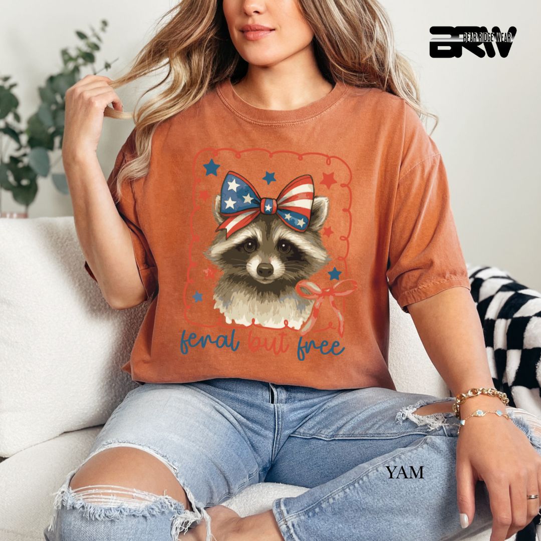 Feral But Free-Raccoon- Patriotic Tee