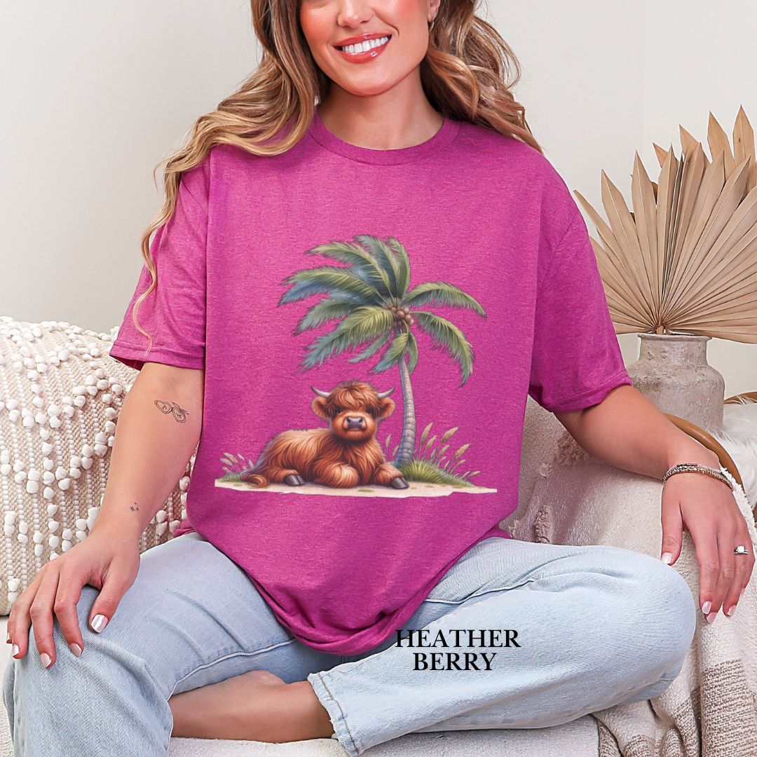 'Highland Cow-Palm Tree' Summer Tee