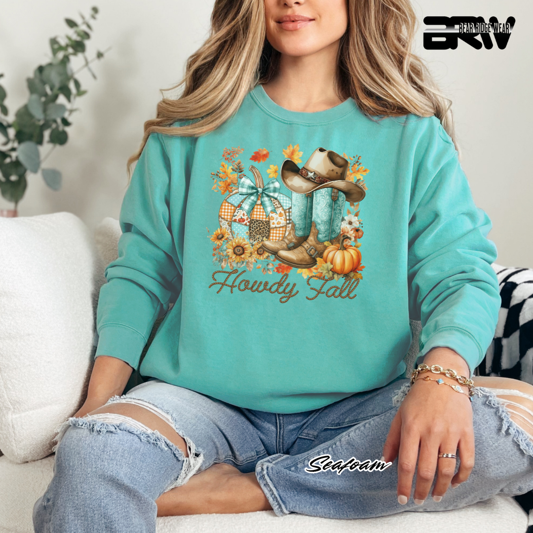 'Howdy Fall-Patchwork' Fall Crewneck Sweatshirt