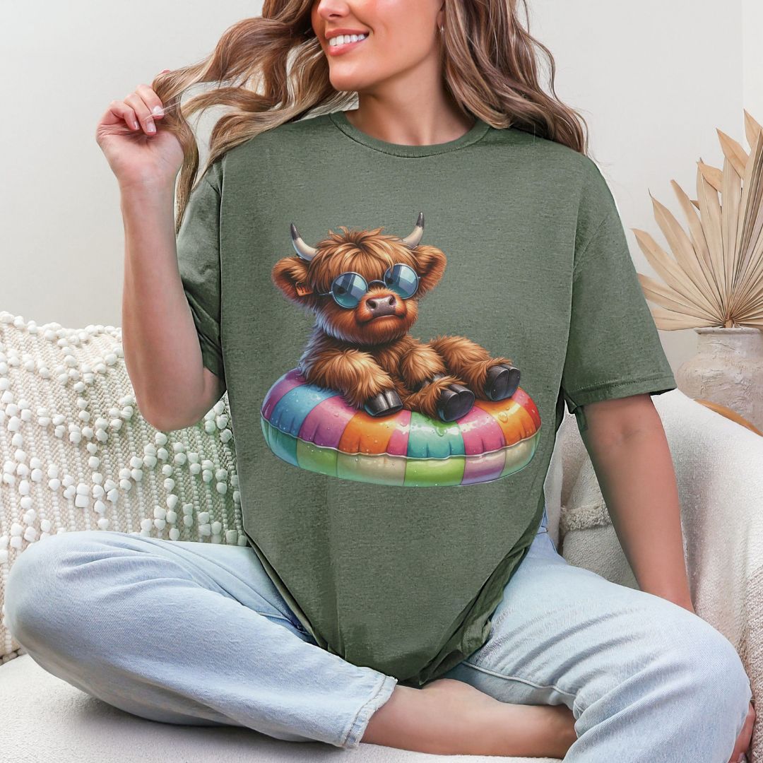 'Highland Cow- Float' Summer Tee