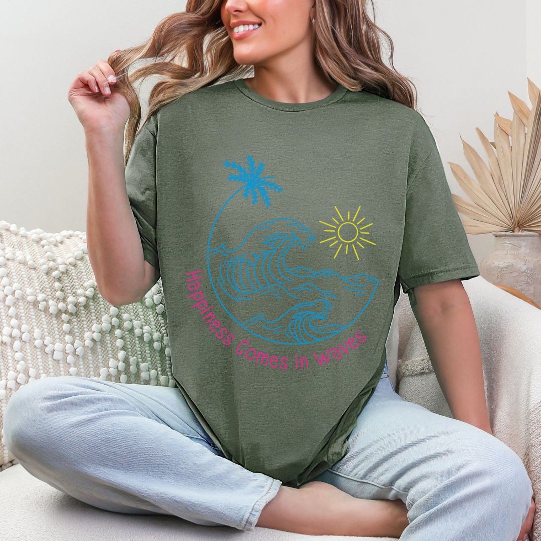 'Happiness Comes In Waves' With Color Summer Tee