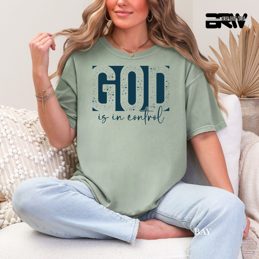 'God Is In Control-Blue' Faith Tee