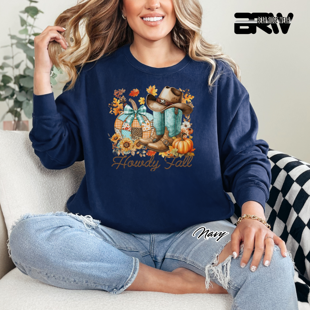 'Howdy Fall-Patchwork' Fall Crewneck Sweatshirt